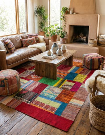 5' 8 x 8' Hand Woven Kilim Patchwork Wool Rug