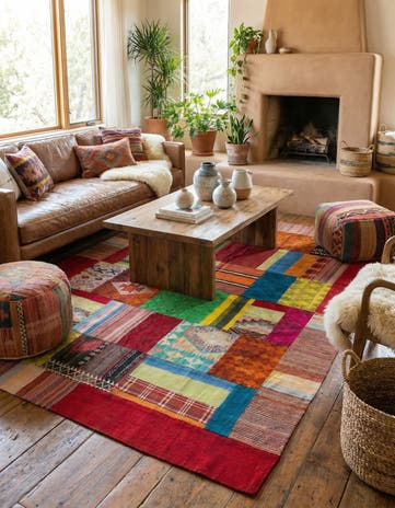 5' 8 x 8' Hand Woven Kilim Patchwork Wool Rug