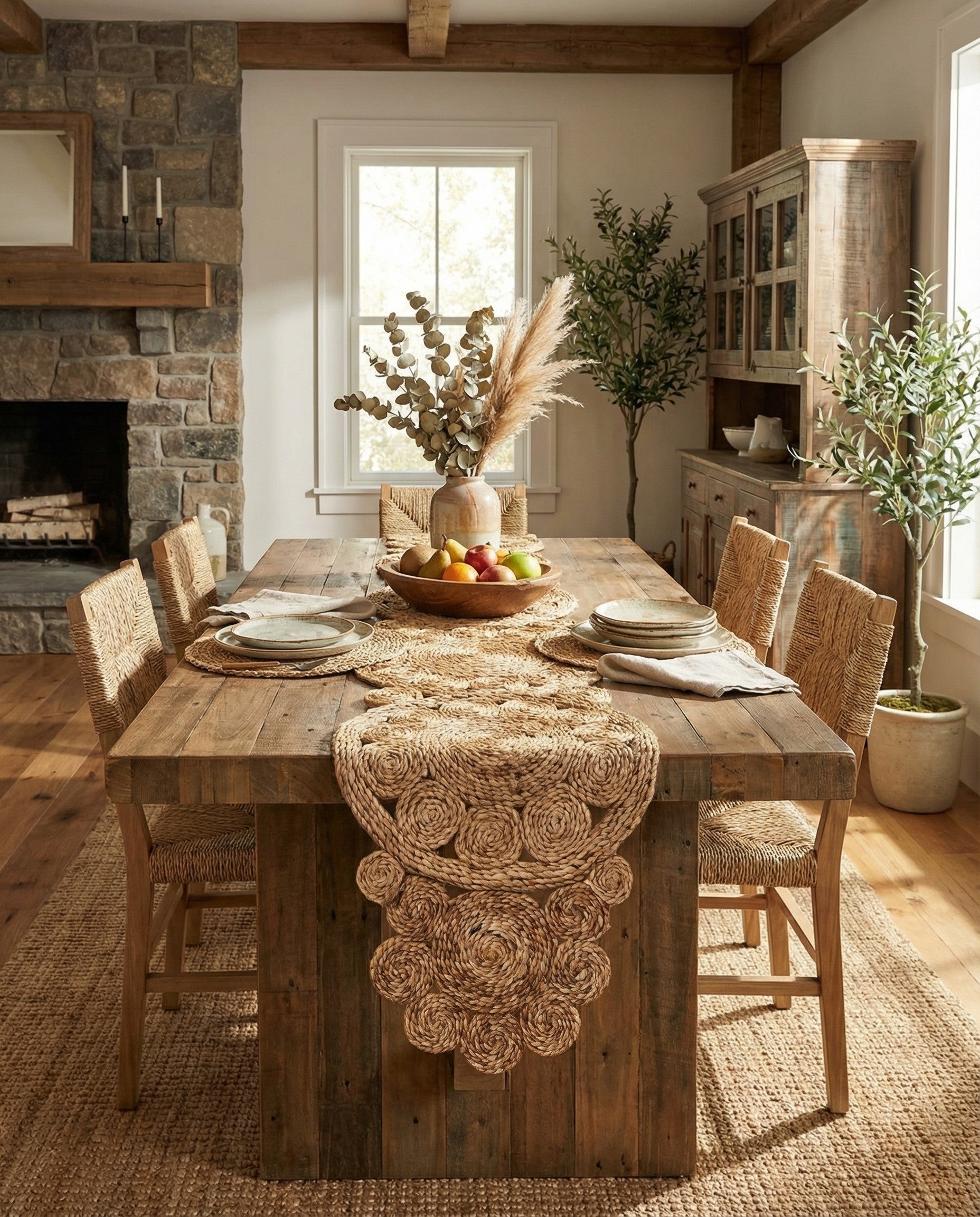  1' 4 x 4' 1  Hand Braided Jute Table Runner Rug