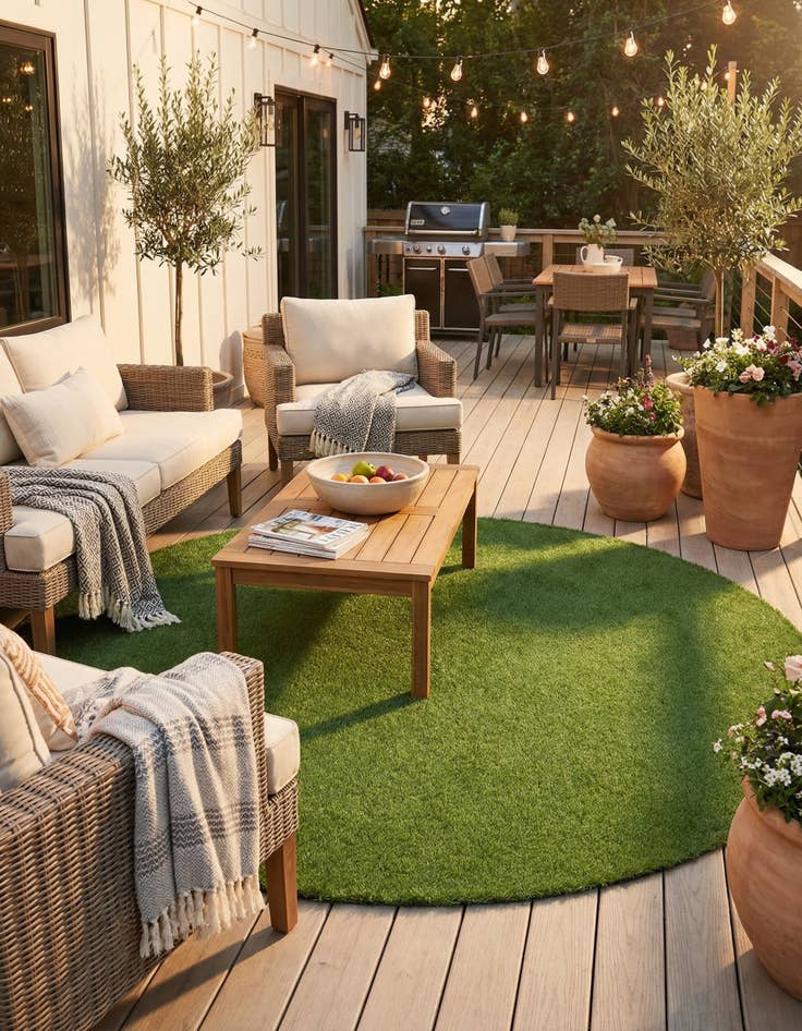 Detail image of 7' 10 x 7' 10  Washable Grass Indoor / Outdoor Round Rug