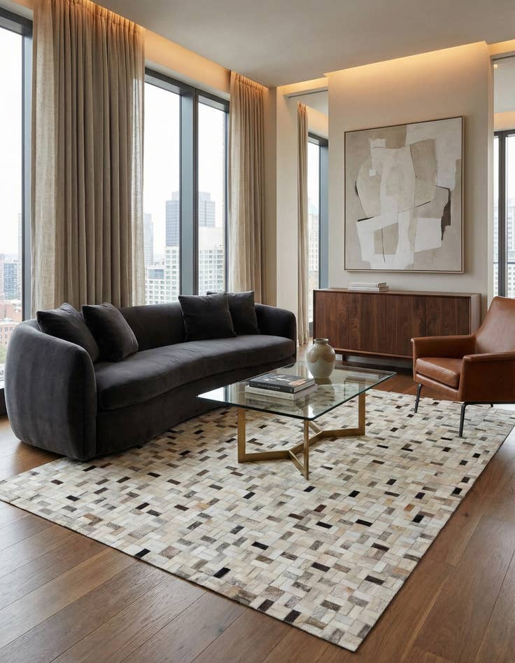 Detail image of 5' 3 x 7' 6 Cowhide Stocks Rug