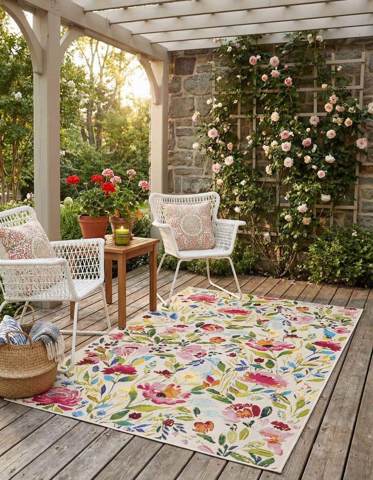 Detail image of 3' 3 x 5' 3  Washable Botanical Indoor / Outdoor Rug