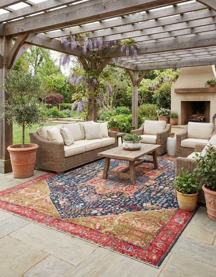 Detail image of 10' x 14'  Washable Traditional Indoor / Outdoor Rug