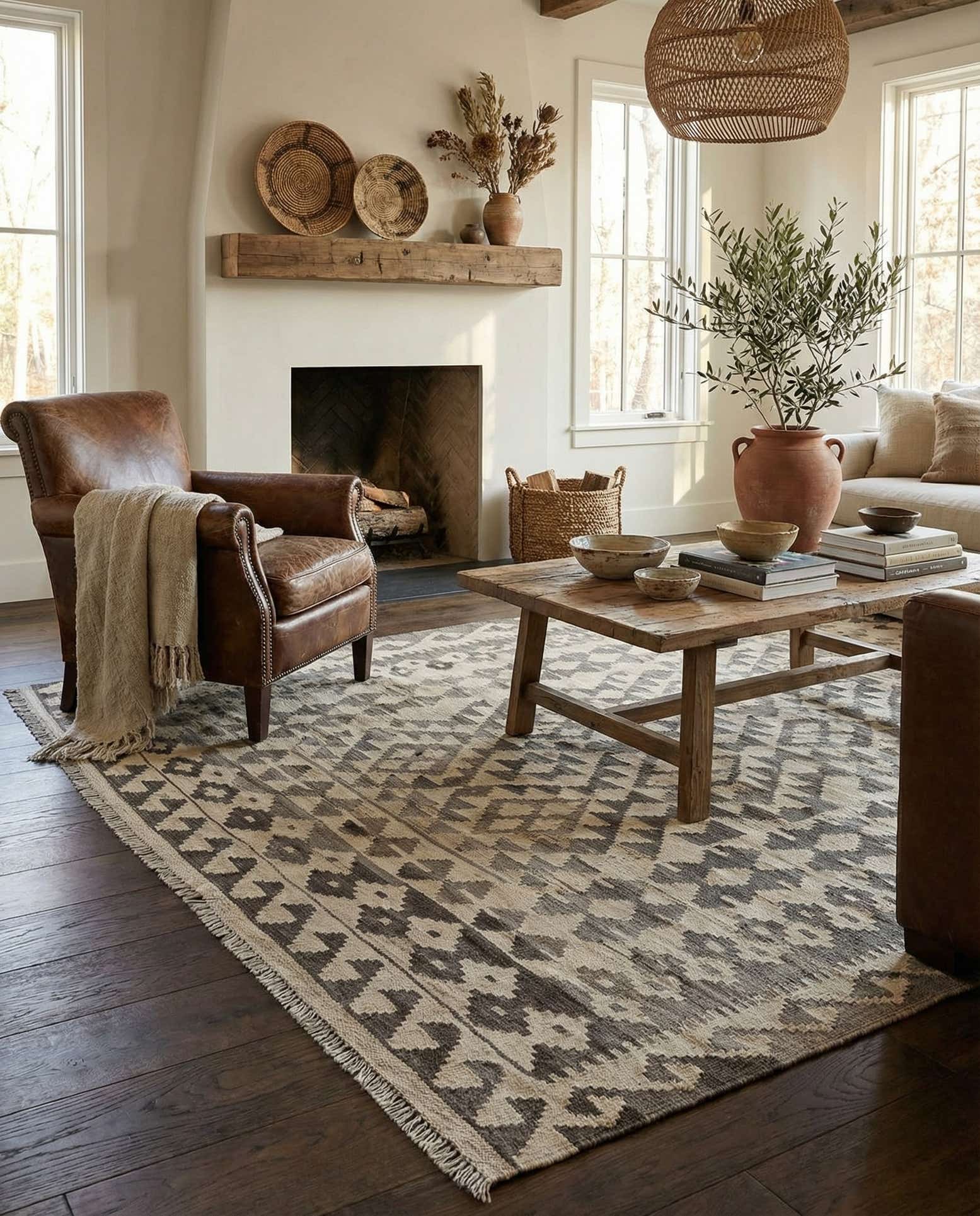 5' 1 x 6' 8 Hand Woven Kilim Maymana Wool Rug