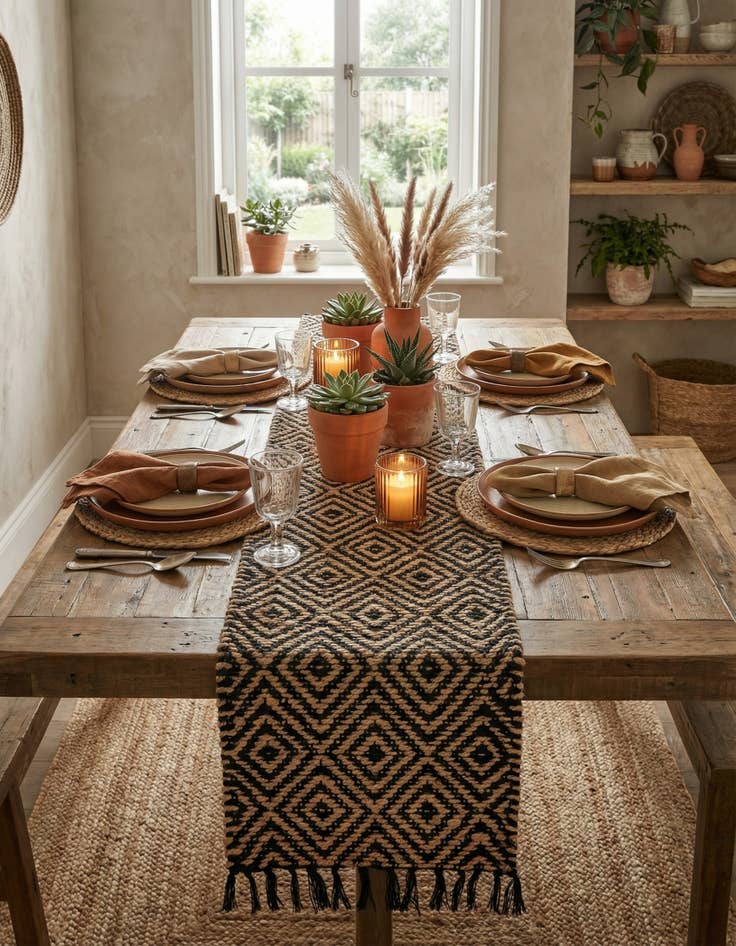 Detail image of  1' 2 x 5' 1  Hand Woven Braided Jute Table Runner Rug