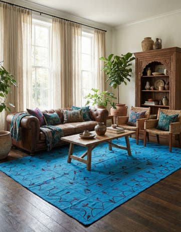 6' 9 x 9' 4 Hand Woven Kilim Suzani Wool Rug