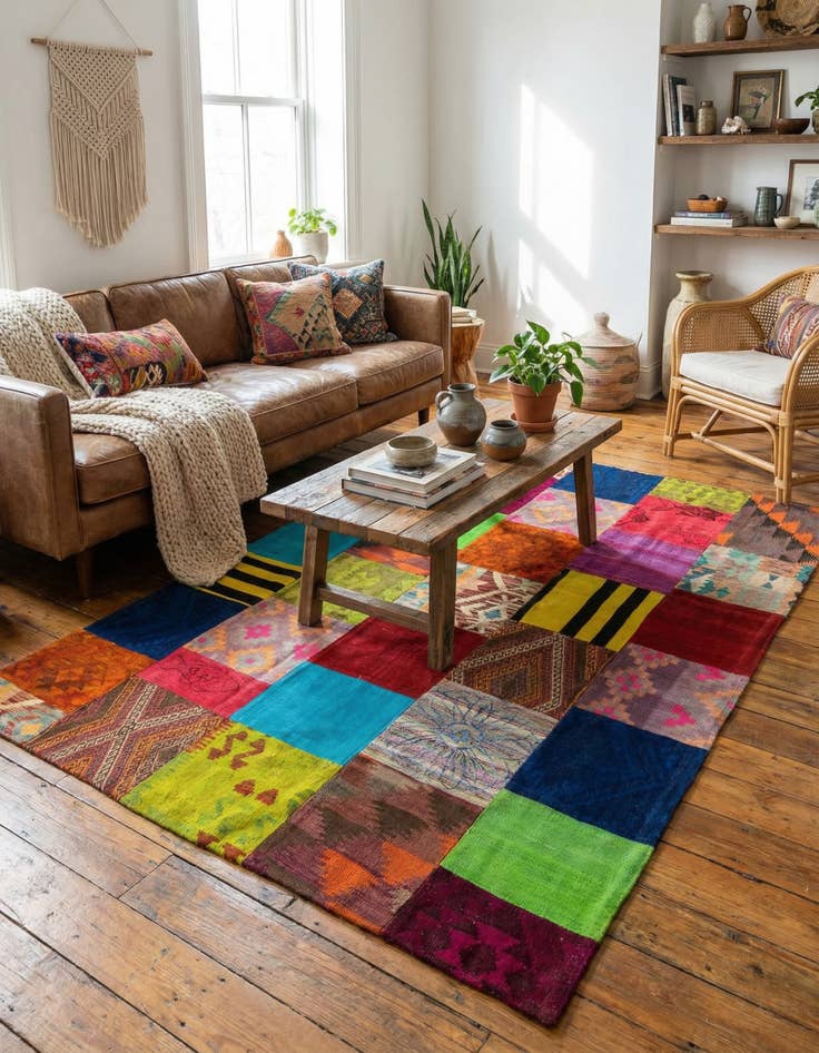 Detail image of 5' 8 x 8' 1  Hand Woven Kilim Patchwork Wool Rug