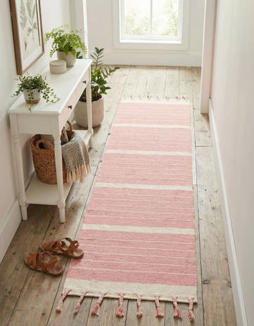 Pink and White Hand Woven Chindi Cotton Runner Rug