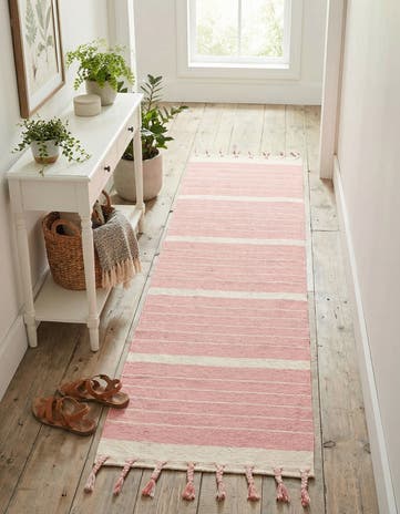 Pink and White Hand Woven Chindi Cotton Runner Rug