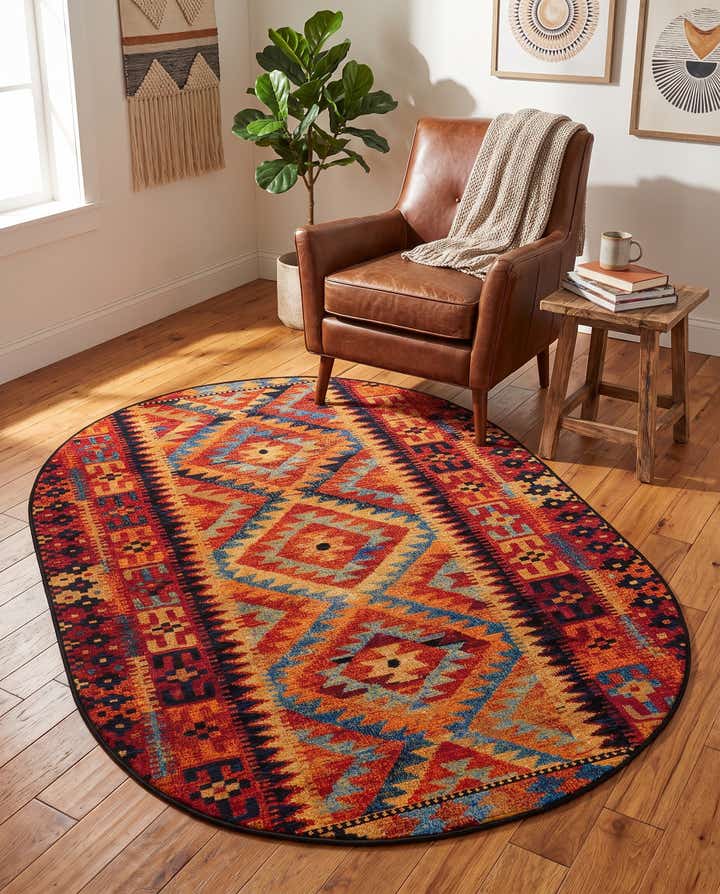4' x 6' Easy-Clean Tribal Indoor / Outdoor Oval Rug