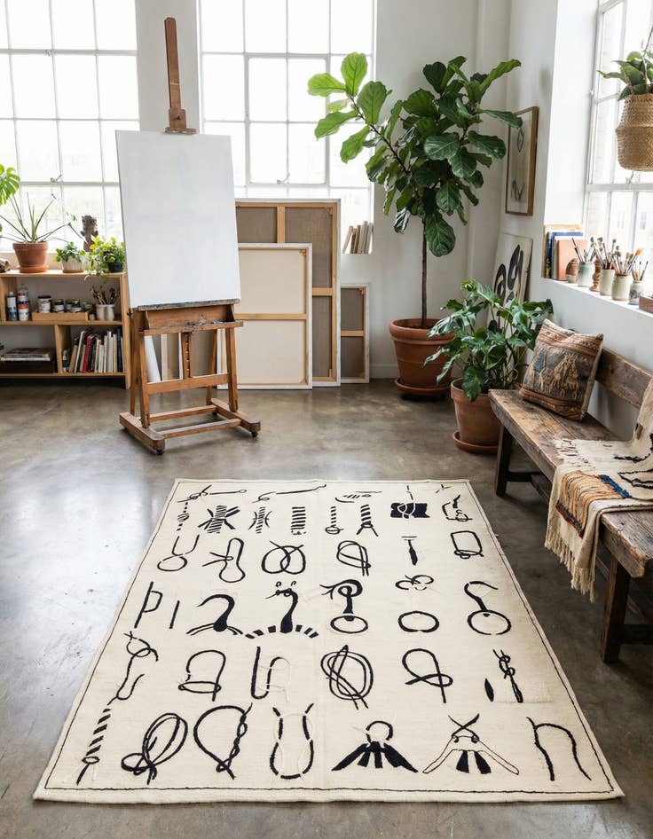 Detail image of  5' 1 x 6' 2  Hand Woven Kilim Suzani Wool Rug