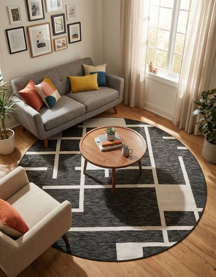 Detail image of 6' x 6'  Washable Modern Indoor / Outdoor Round Rug