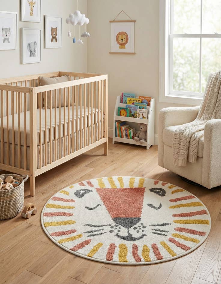 Detail image of 2' 2 x 2' 2 Lion Whimsy Kids Round Rug