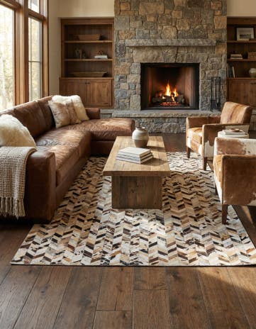 5' 2 x 8' Cowhide Leather Rug