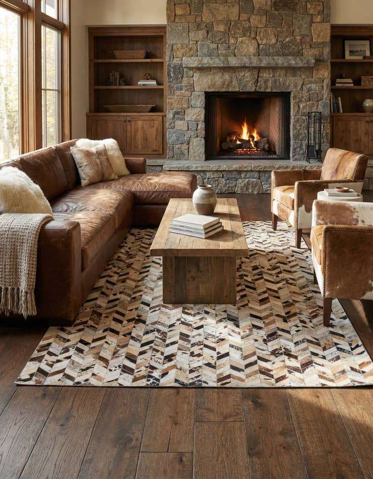 Detail image of 5' 2 x 8' Cowhide Leather Rug