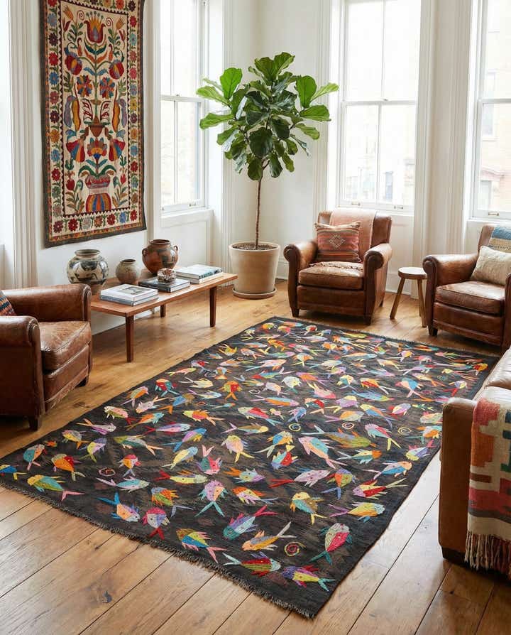 5' 2 x 8' Hand Woven Kilim Suzani Wool Rug