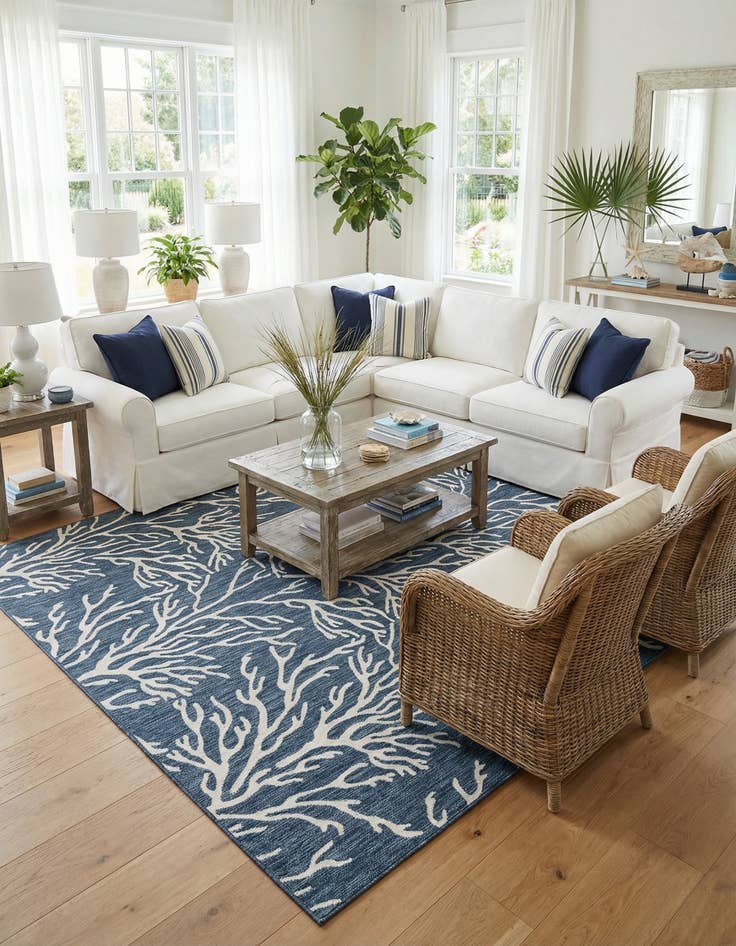 Detail image of 10' x 10'  Washable Coastal Indoor / Outdoor Square Rug