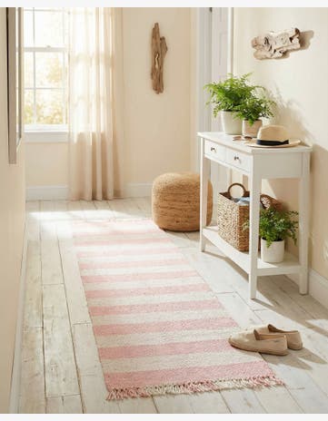 Pink Easy-Clean Eco Plaid Washable Indoor / Outdoor Runner Rug