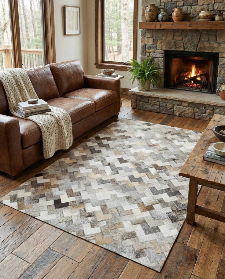Detail image of 4' 1 x 5' 11 Cowhide Stocks Rug