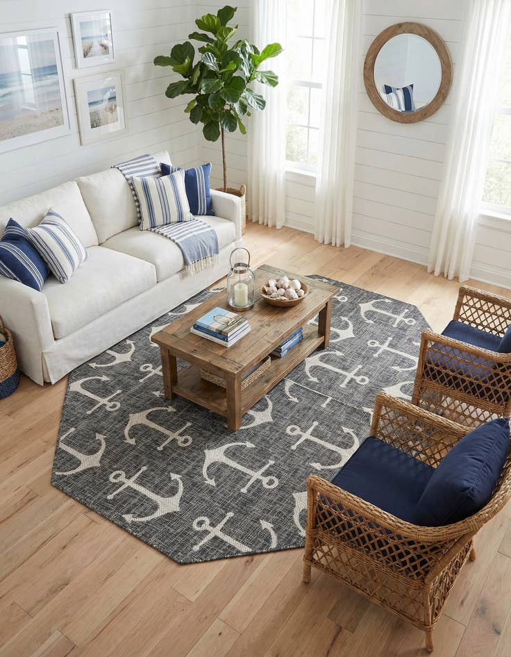 Detail image of 7' 10 x 10'  Washable Coastal Indoor / Outdoor Oval Rug