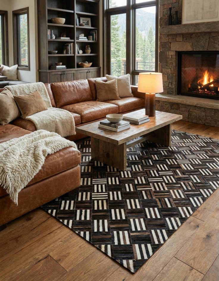 Detail image of 5' 10 x 6' 6 Cowhide Stocks Square Rug