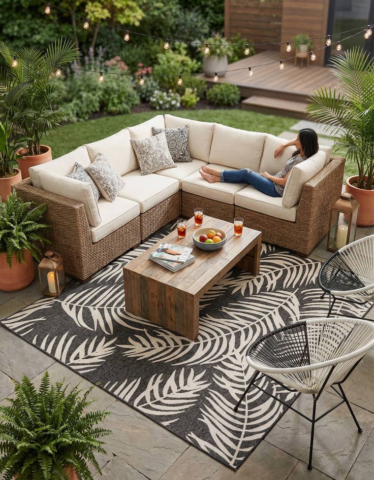 Detail image of  10' x 10'  Washable Botanical Indoor / Outdoor Square Rug