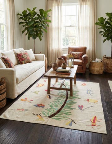 5' 4 x 6' Hand Woven Kilim Suzani Wool Rug