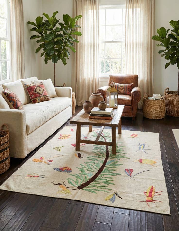 Detail image of 5' 4 x 6'  Hand Woven Kilim Suzani Wool Rug