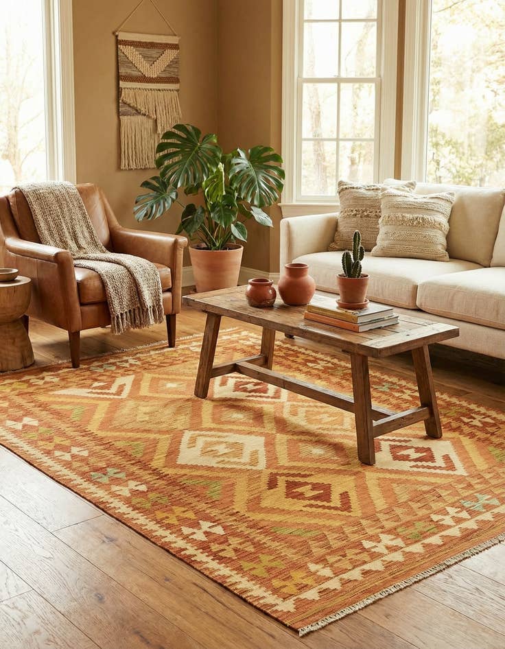 Detail image of 4' 7 x 6' 7  Hand Woven Kilim Waziri Wool Rug