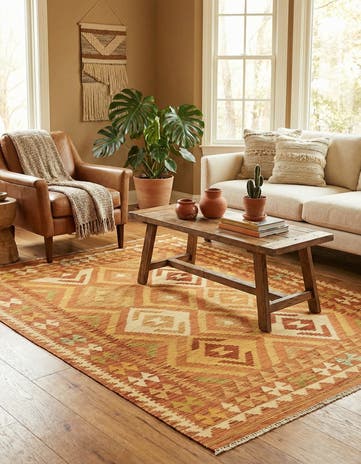 4' 7 x 6' 7 Hand Woven Kilim Waziri Wool Rug