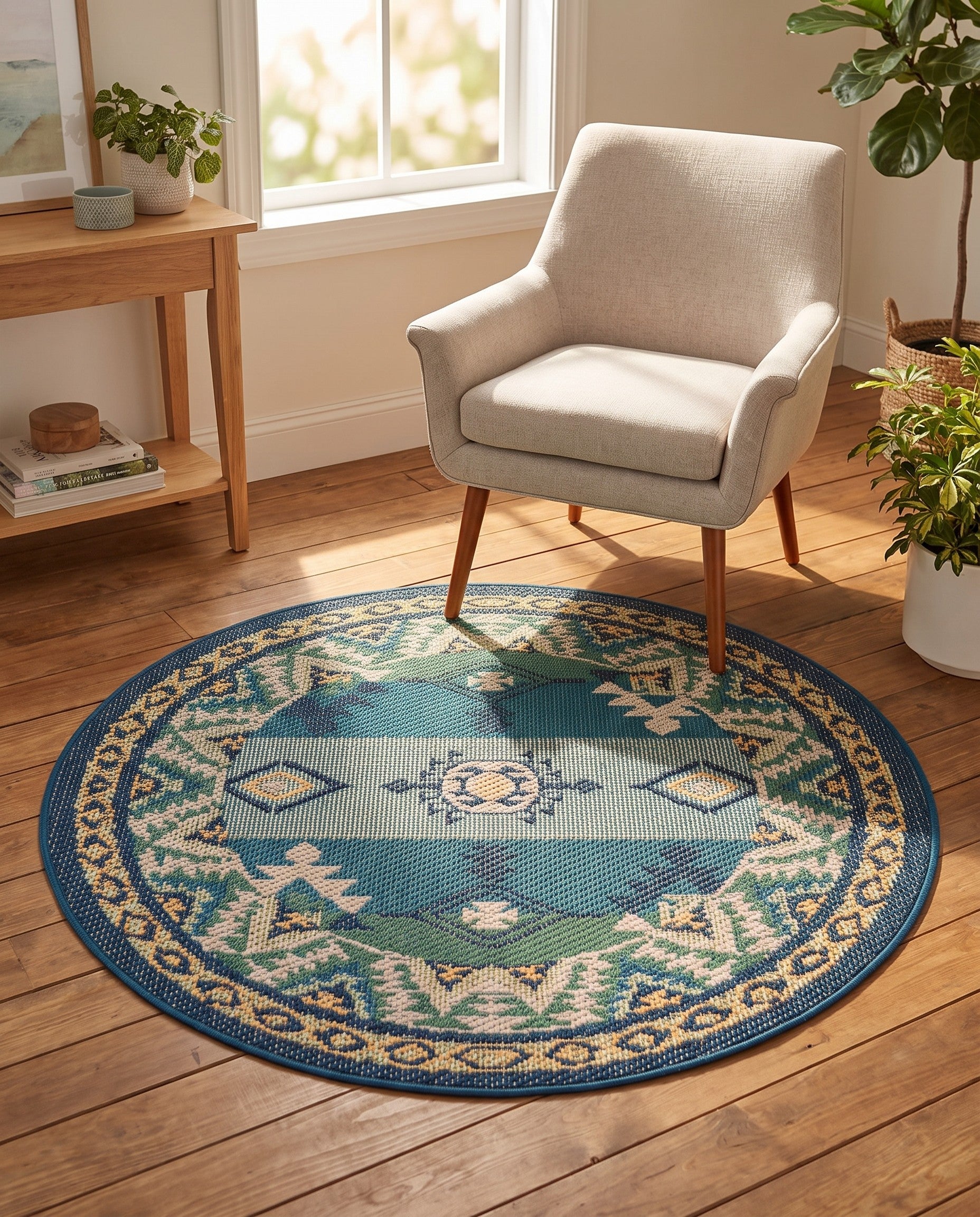4' x 4' Easy-Clean Baja Indoor / Outdoor Round Rug