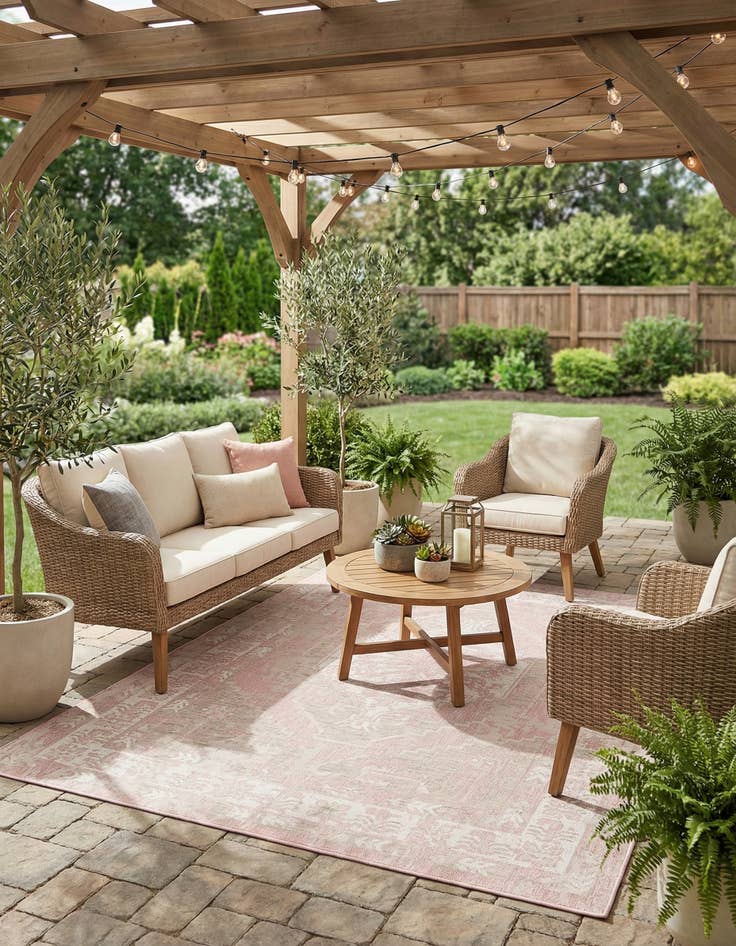 Detail image of 7' 10 x 11'  Washable Traditional Indoor / Outdoor Rug