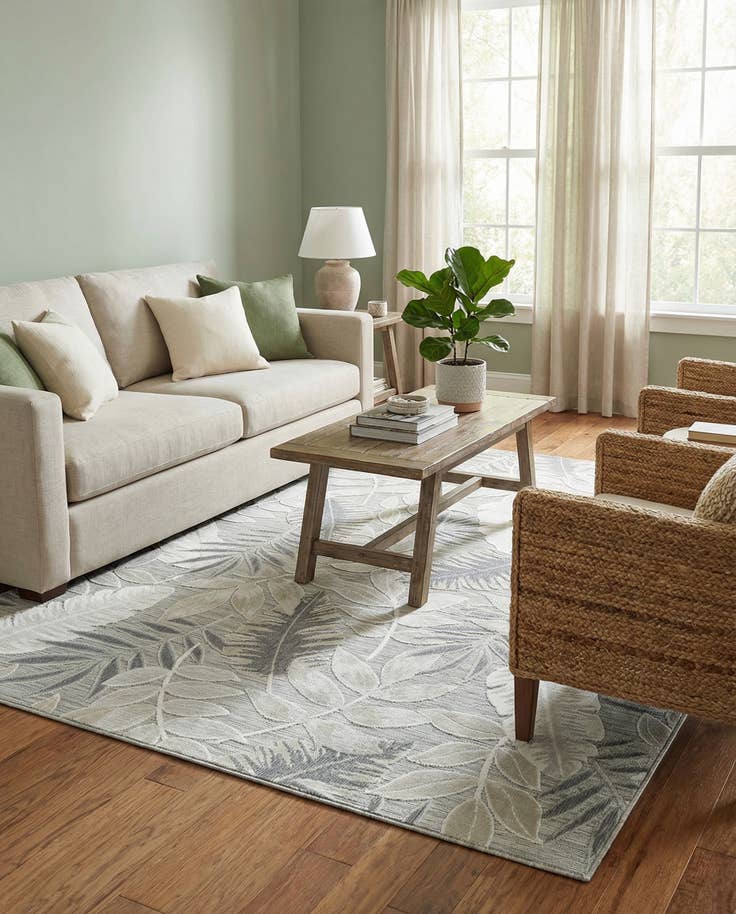 Detail image of 6' 4 x 9' Easy-Clean Botanical Indoor / Outdoor Rug
