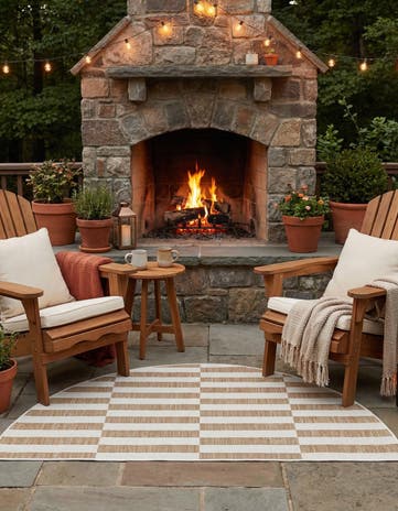 Taupe Easy-Clean Ribbon Indoor / Outdoor Hearth Rug