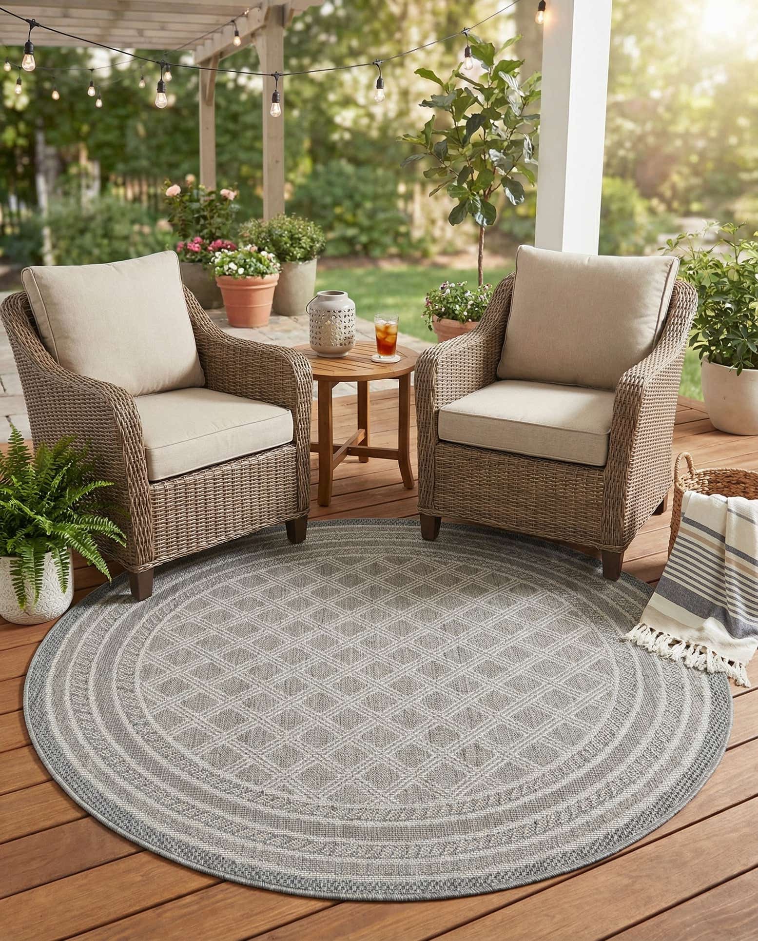 5' 1 x 5' 1 Easy-Clean Trellis Indoor / Outdoor Round Rug