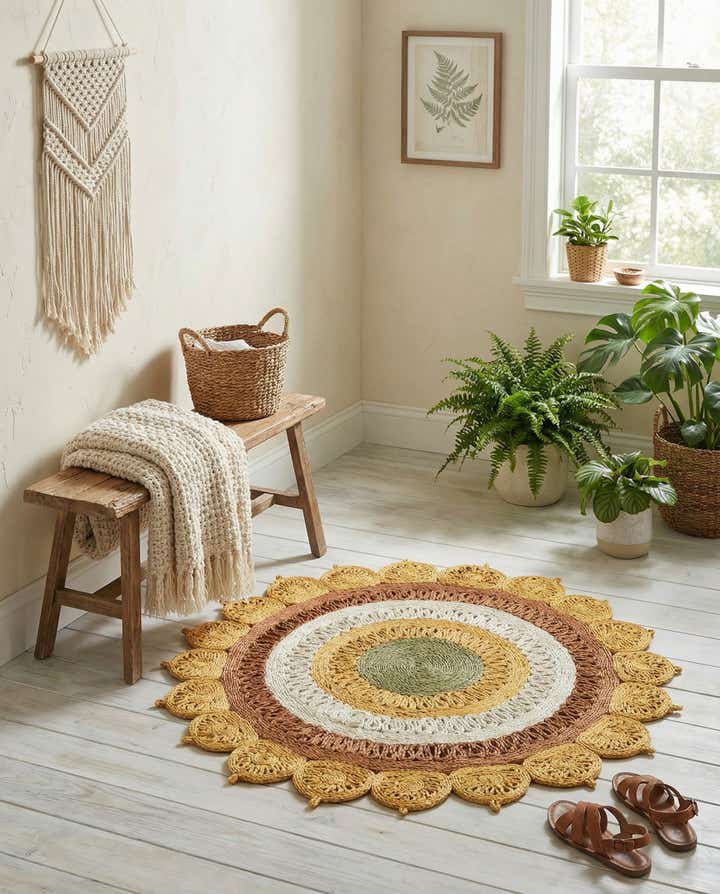 4' 1 x 4' 1 Handmade Braided Jute Round Rug