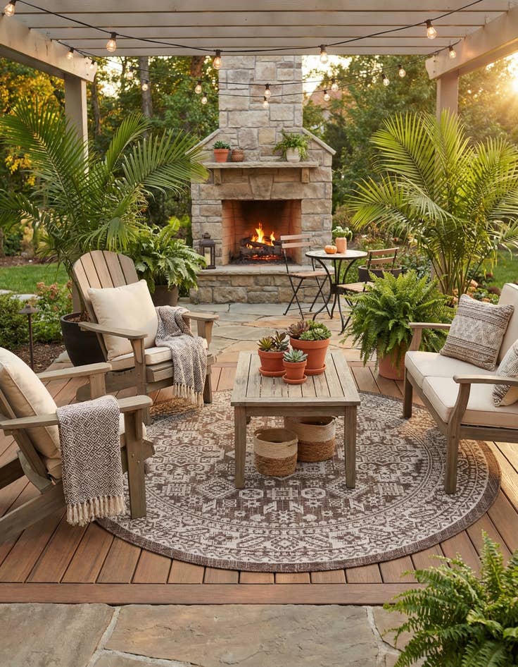 Detail image of  5' 3 x 5' 3  Washable Aztec Indoor / Outdoor Round Rug