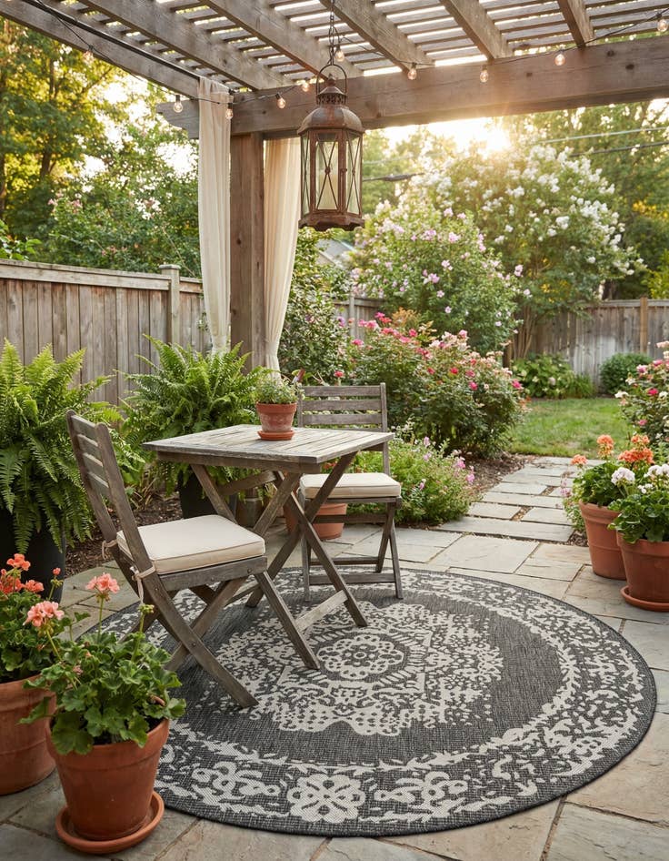 Detail image of 6' x 6'  Washable Traditional Indoor / Outdoor Round Rug