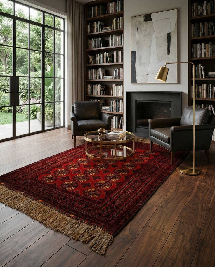 Detail image of 5' 2 x 7' 6 Hand Knotted Afghan Akhche Oriental Wool Rug