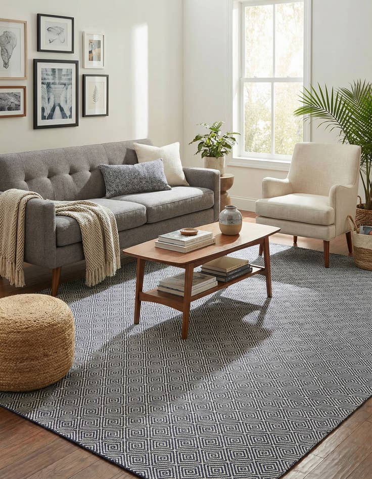 Detail image of  7' 10 x 10'  Hand Woven Geo Trellis Flatweave Rug