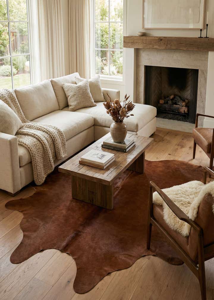 6' 6 x 6' 11 Cowhide Leather Square Rug