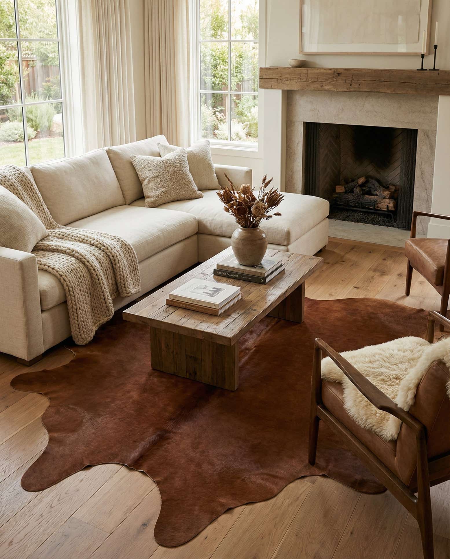 6' 6 x 6' 11 Cowhide Leather Square Rug