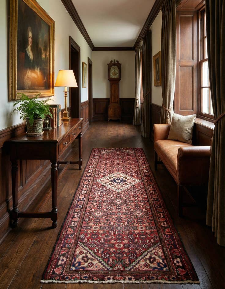 Detail image of 3' 6 x 9' 8  Hand Knotted Hamedan Persian Runner Rug