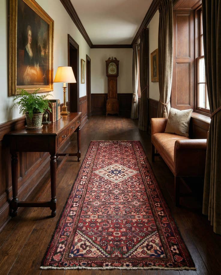 Detail image of 3' 6 x 9' 8 Hand Knotted Hamedan Persian Runner Rug
