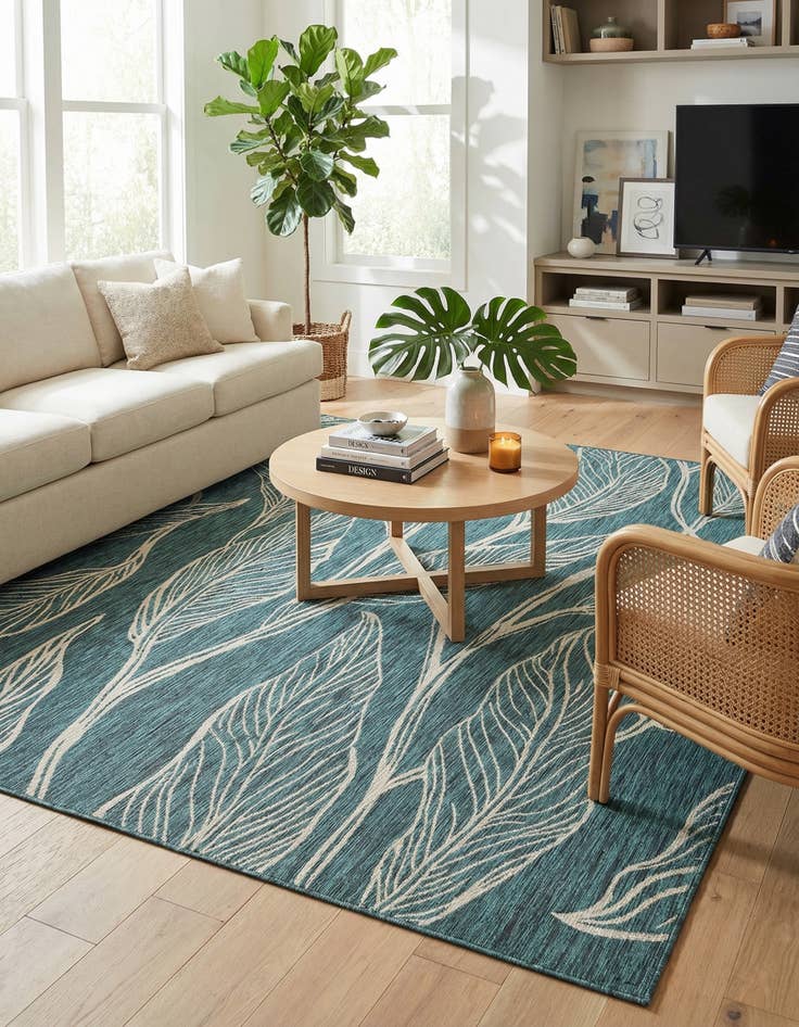 Detail image of 9' x 12' Easy-Clean Botanical Indoor / Outdoor Rug