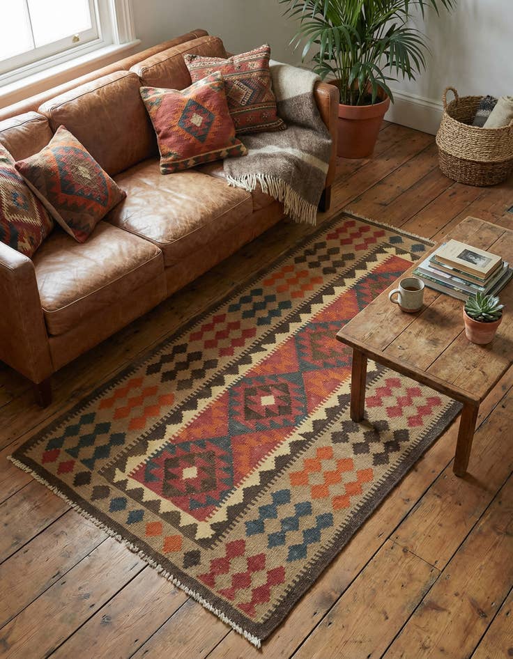 Detail image of 3' 6 x 6'  Hand Woven Kilim Maymana Wool Rug