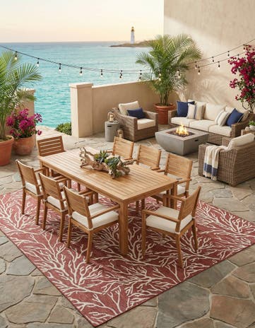 Rust Red Easy-Clean Coastal Indoor / Outdoor Square Rug