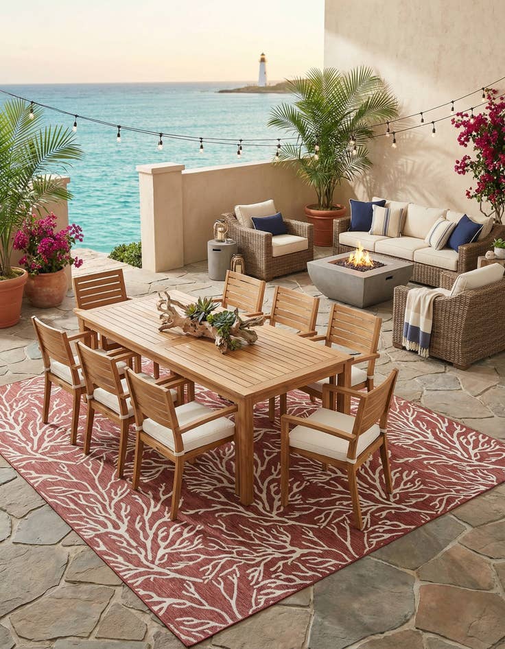 Detail image of  13' x 13'  Washable Coastal Indoor / Outdoor Square Rug