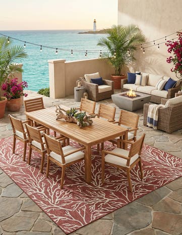 Rust Red Easy-Clean Coastal Indoor / Outdoor Square Rug