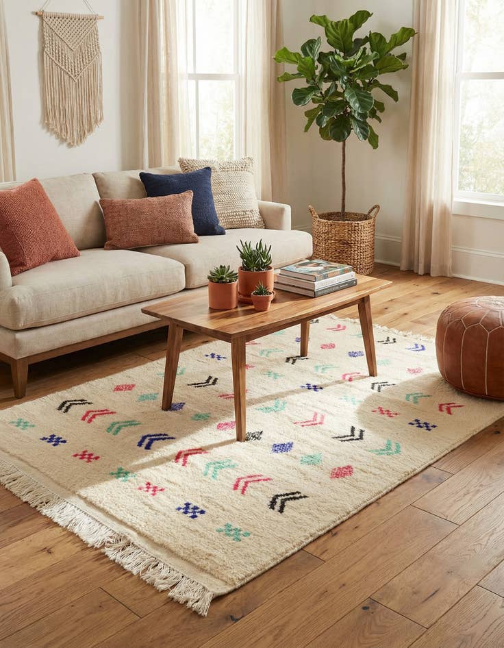 Detail image of  4' 3 x 6'  Hand Knotted Moroccan Wool Rug